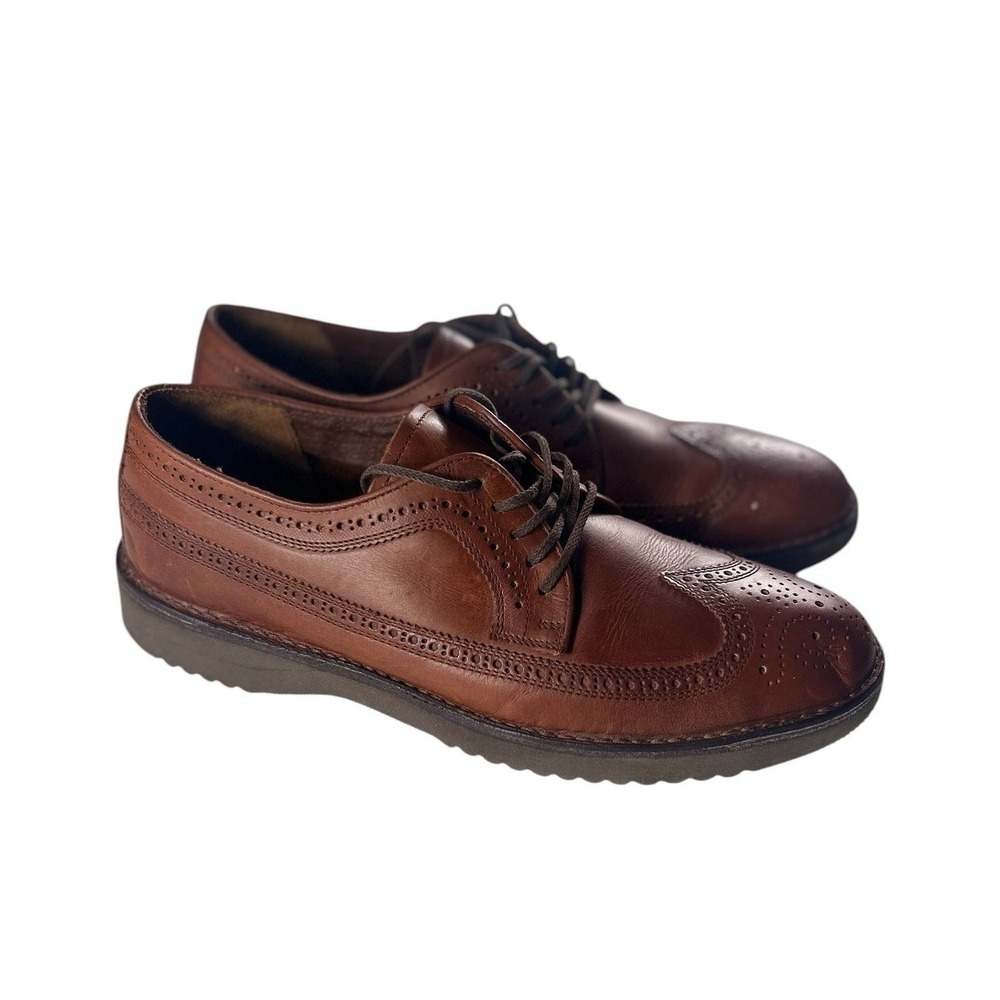 Rockport Mens Brown Leather Wingtip Brogue Derby Shoes Vibram Sz 11M (No Insole)